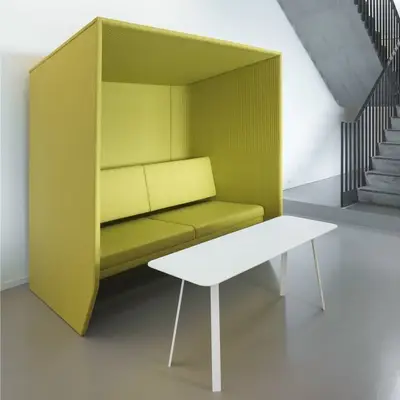 Acoustically insulated boxes can be used as a dominant design feature in your offices
