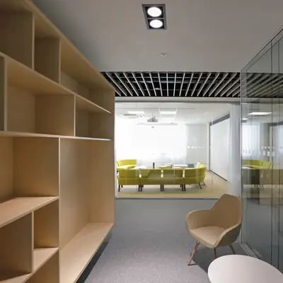 The interior includes many practical elements, such as bespoke storage units